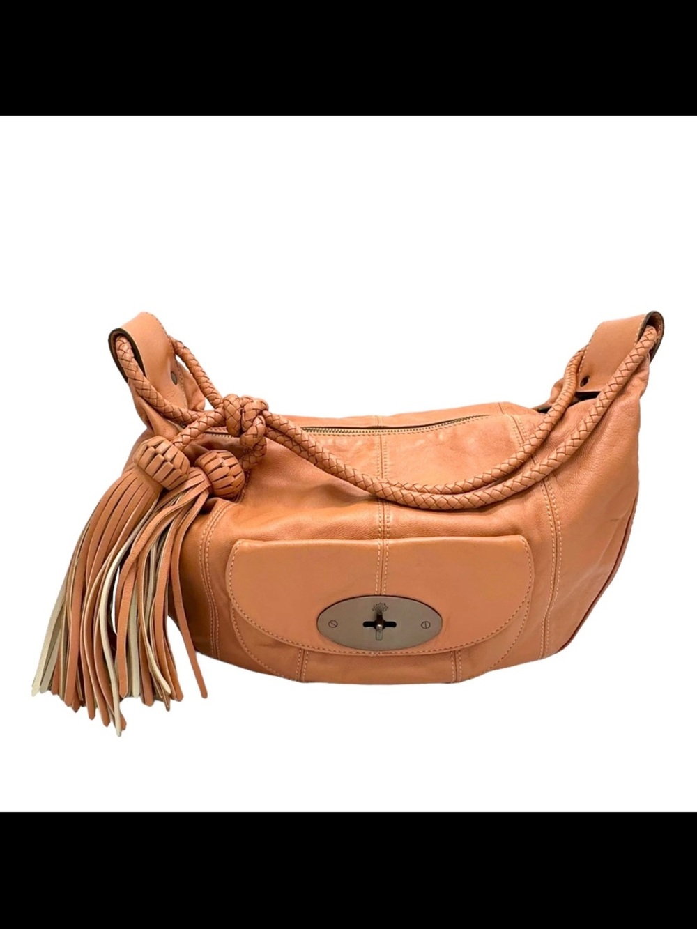 Mulberry Tan Leather Shoulder Bag with Braided Strap & Tassel